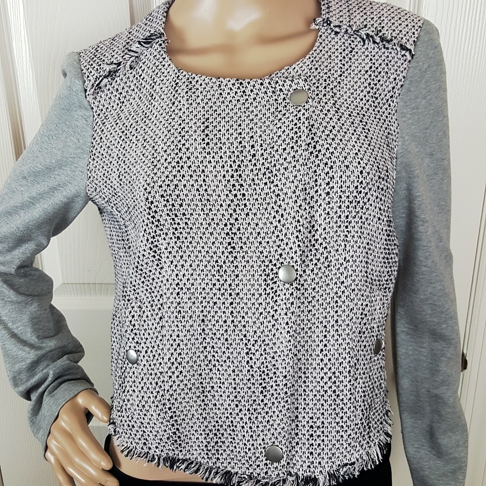 Marc Aurel Tweed Cropped Cotton Moto Jacket - Picture 2 of 8